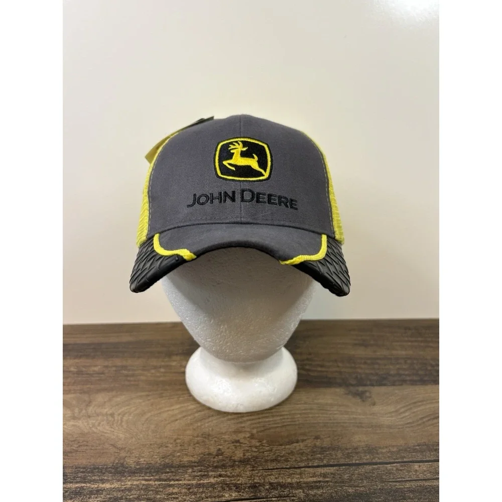 John Deere Mesh Trucker Gray And Rubber Bill Yellow Mesh Back Tags